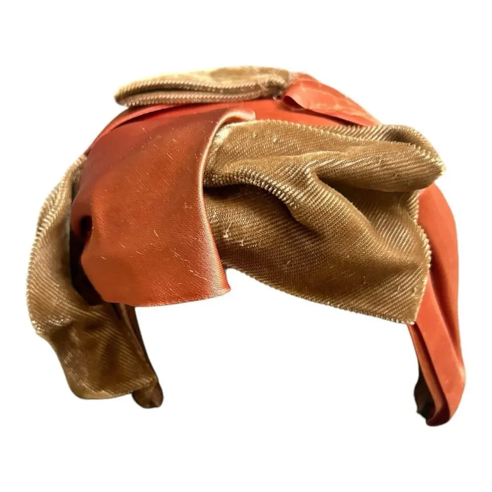 Vtg 50s 60s Velvet Satin Shell Hat with Veil Netting Taupe & Olive Petal Design - Picture 6 of 7